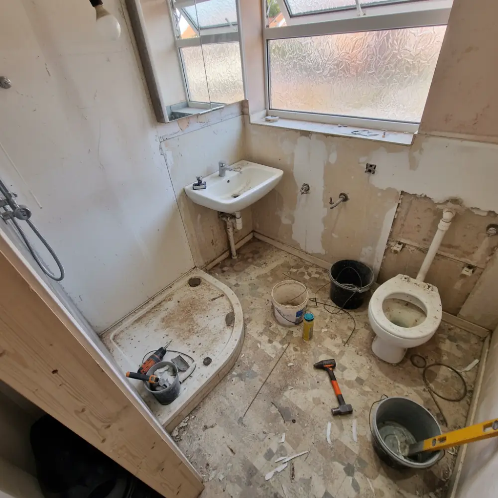 Durham Bathroom Refurbishment in Durham — before work began. Services: Bathroom Refurbishment, Tiling, Plumbing.
