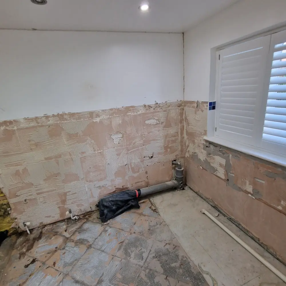 Yarm Contemporary Bathroom in Yarm — before work began. Services: Bathroom Refurbishment, Tiling, Lighting.
