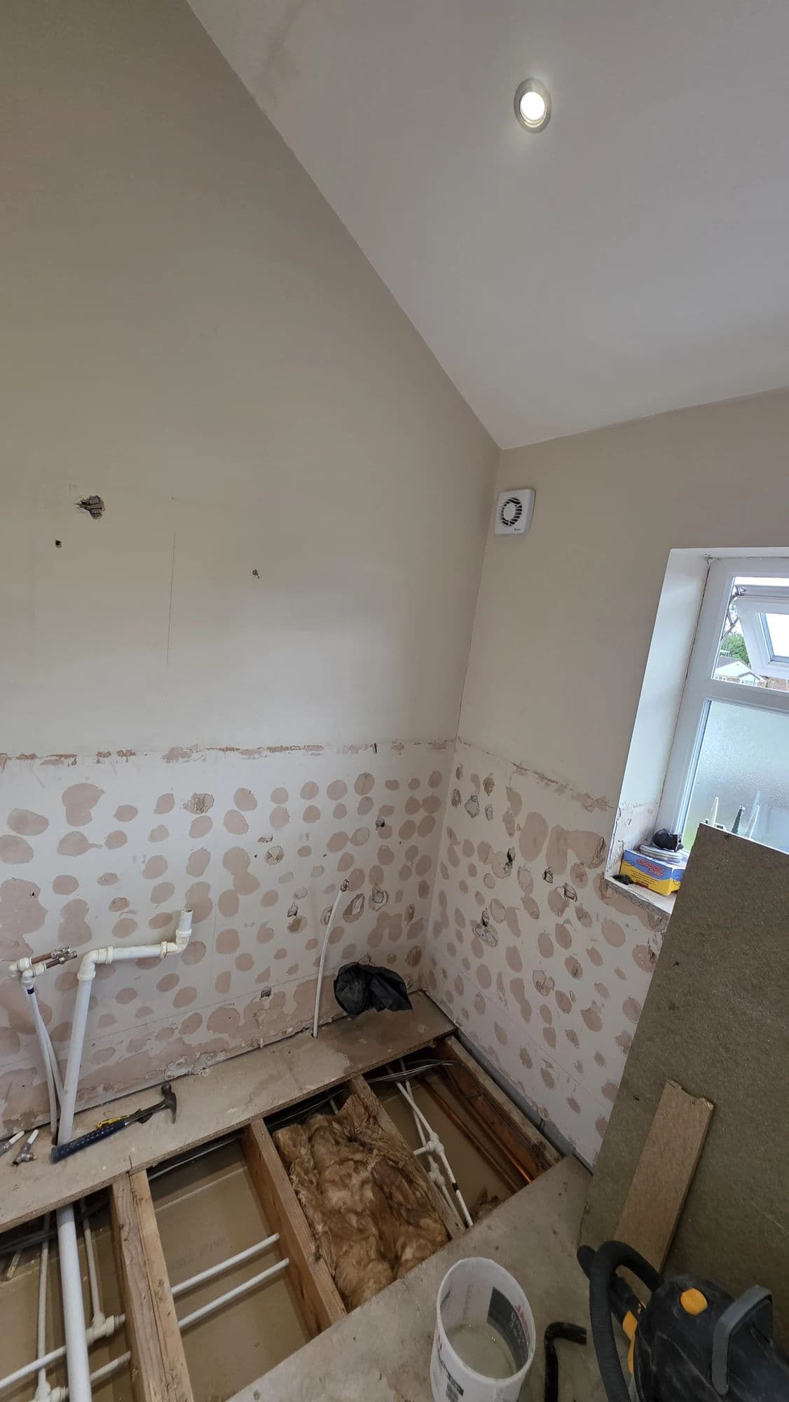 Ingleby Barwick Premium Bathroom Installation with Walk-In Shower and Double Vanity in Ingleby Barwick — before work began. Services: Shower Installation, Plumbing, Bathroom Tiling, Flooring, Bathroom Installation, Bathroom Refurbishment, Shower Room, Lighting, Bathroom Renovation.