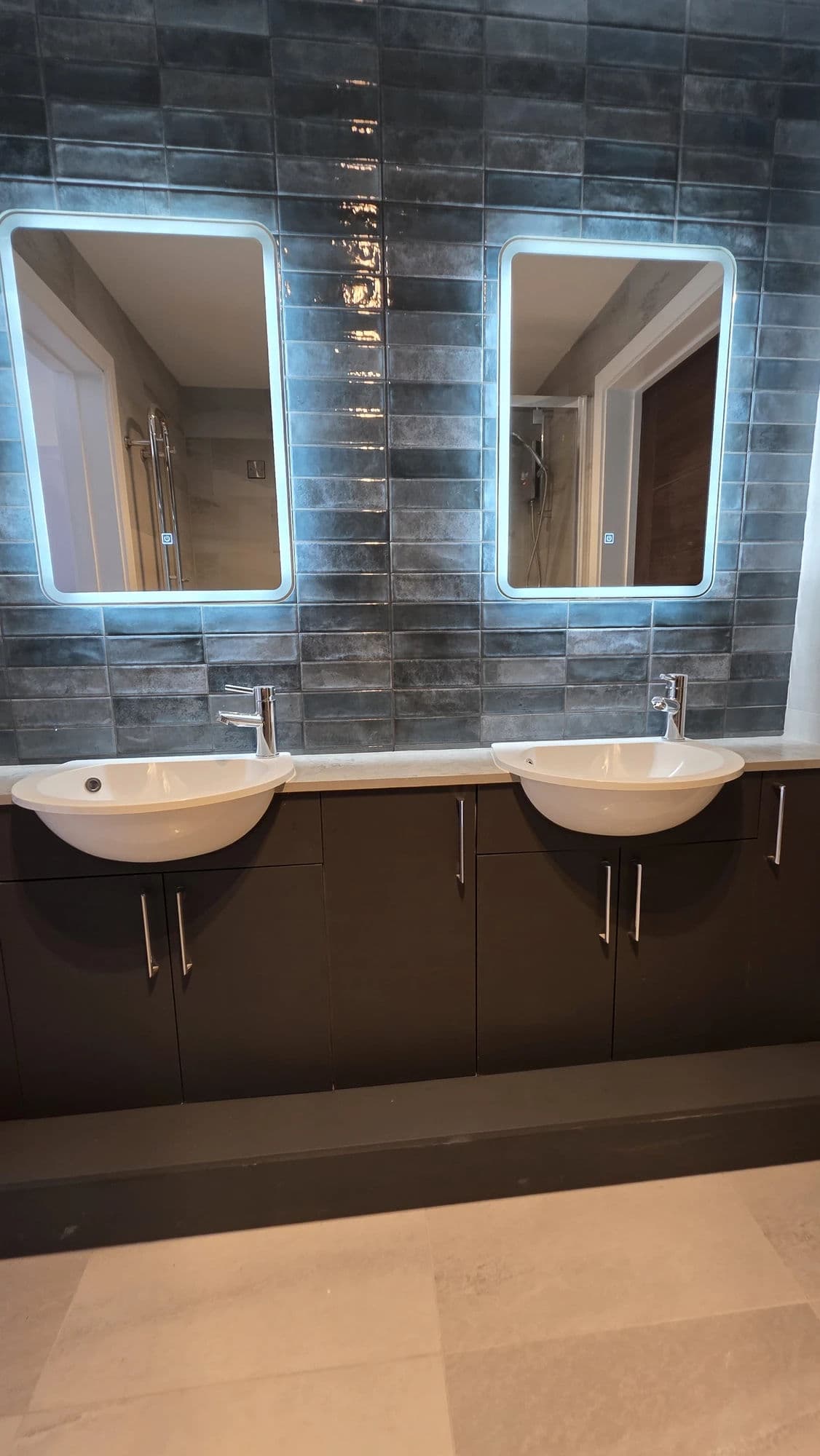 Bathroom Installation Hartlepool with Jack-and-Jill Double Vanity in Hartlepool — after completion. Services: Bathroom Installation, Bathroom Tiling, Shower Installation, Plumbing, Shower Room.