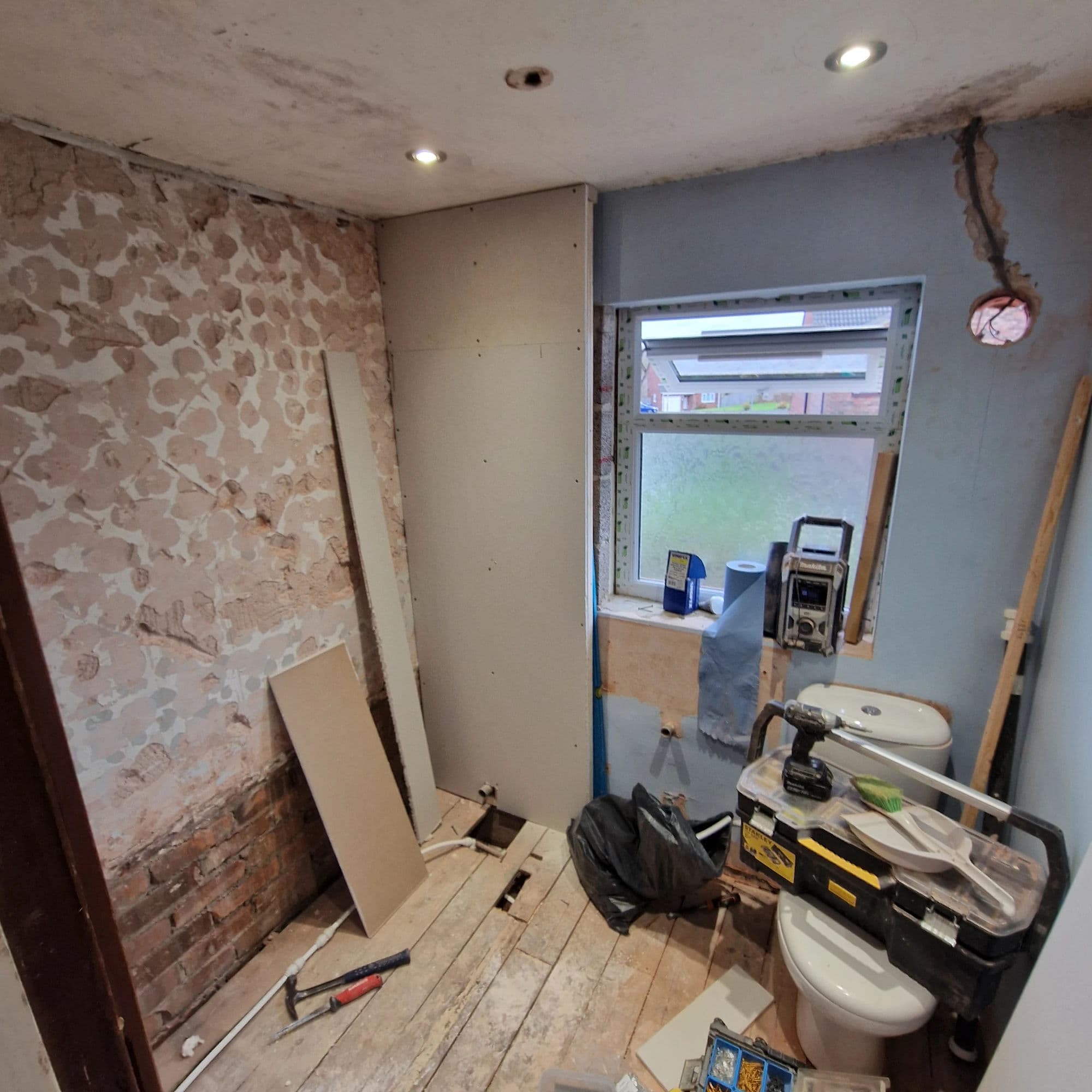 Bathroom Renovation Norton with Metro Tiles in Stockton-on-Tees — before work began. Services: Bathroom Renovation, Bathroom Installation, Bathroom Refurbishment, Bathroom Tiling, Shower Installation, Plumbing, Lighting, Flooring.