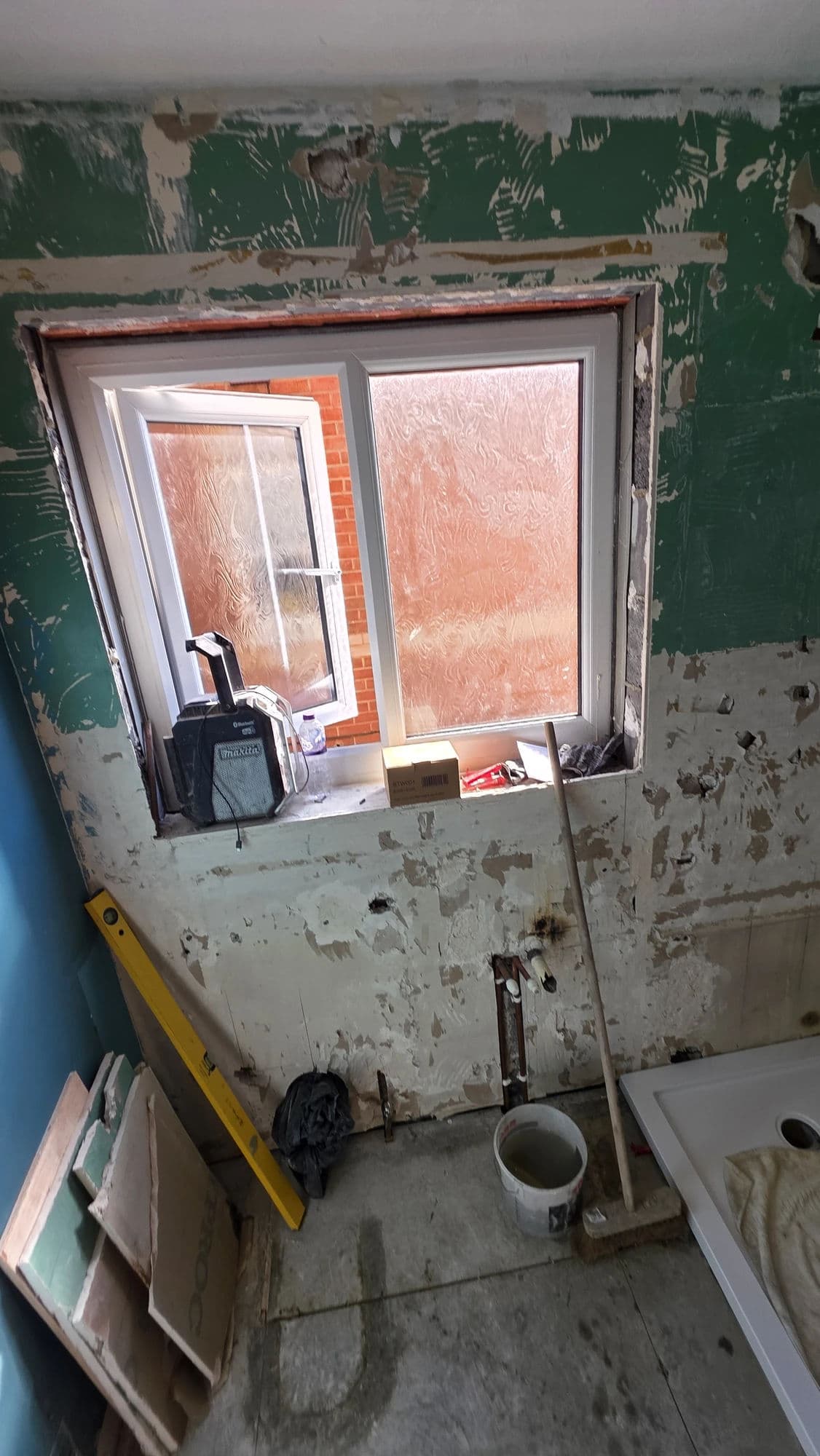 Hartlepool Bathroom Installation and Refurbishment with Walk-In Shower in Hartlepool — before work began. Services: Bathroom Installation, Bathroom Renovation, Shower Room, Shower Installation, Plumbing, Lighting, Flooring, Bathroom Tiling, Bathroom Refurbishment.